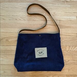 Handmade Navy Tote Bag with Brown Strap
